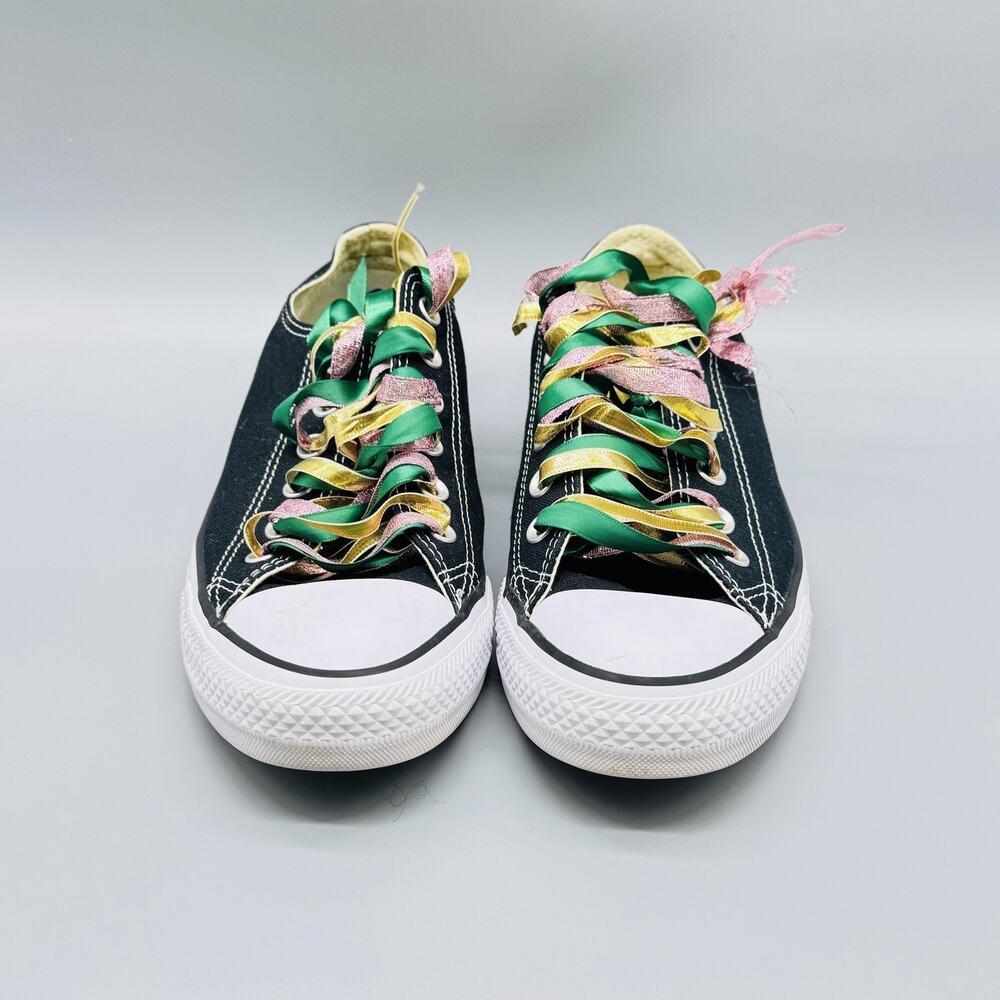 Converse Shoes Womens 8 Black All Star Low Top Custom Ribbon Laces Unique - Picture 3 of 12